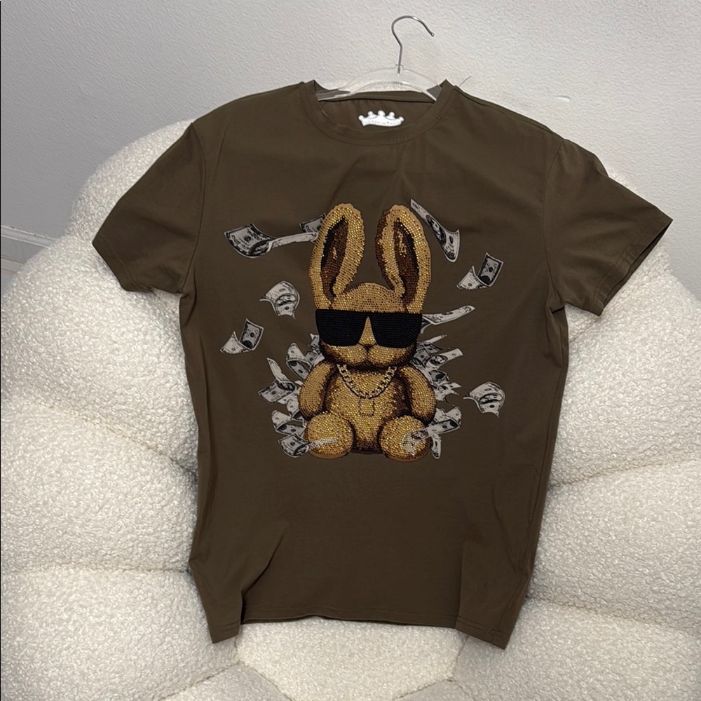 Brown T-Shirt with Bunny Graphic